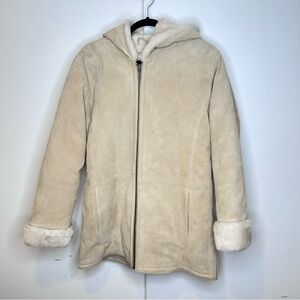 St Johns Bay Suede Shearling Lined Hooded Coat